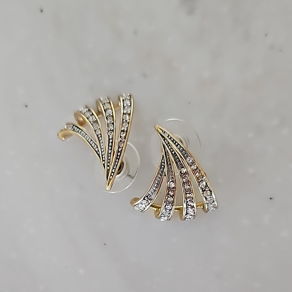 Kenneth Jay Lane Gold and Silver Art Deco Earrings